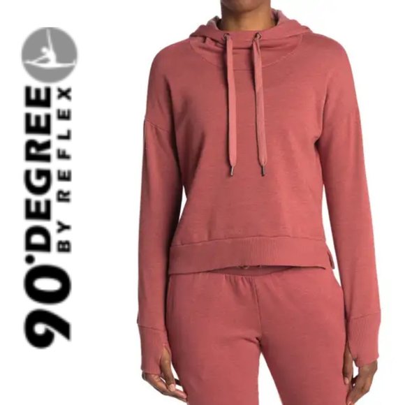 90 Degree By Reflex Tops - NEW- 90 DEGREE BY REFLEX- Stone Washed Cropped Hoodie Long Sleeve Thumb Holes XL